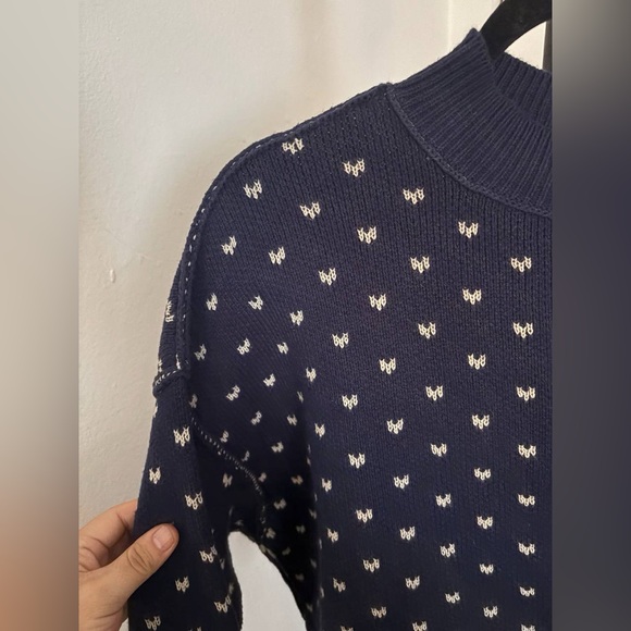 Free People Navy and Light Blue Cowl Neck Sweater - Picture 8 of 13